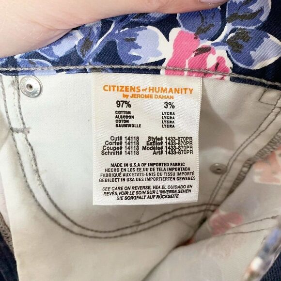 CITIZENS OF HUMANITY Blue Floral MANDY High Waist Retro Slim Roll Up Jeans 26 - Picture 9 of 12